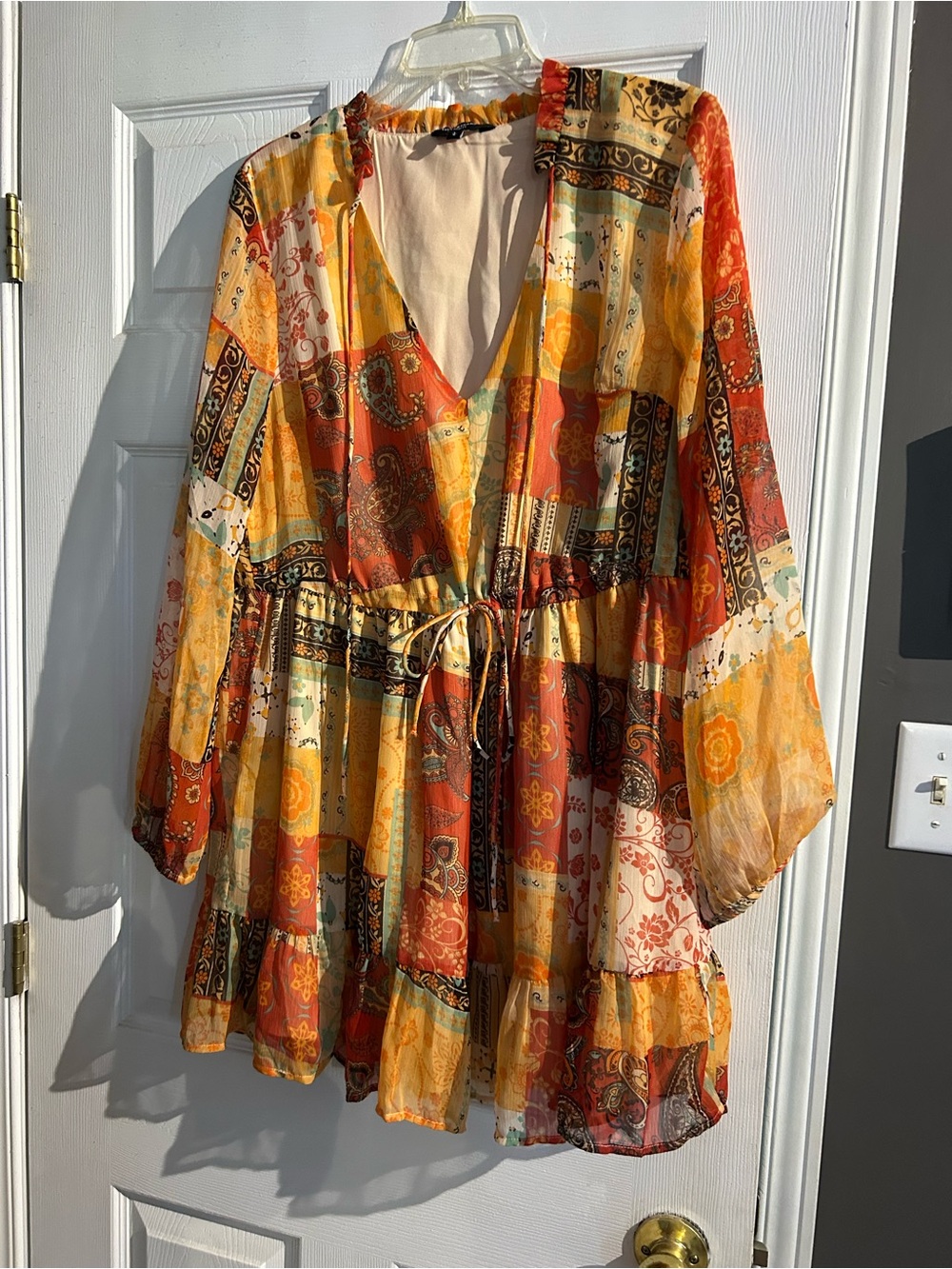 Lucky Brand Cream Top with Orange Floral Trim